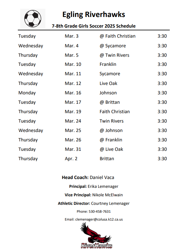Girls Soccer Schedule
